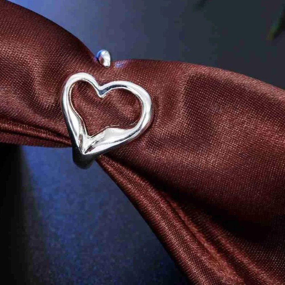 ❤️ 925 Sterling Silver Heart Band Ring Open Ring Ajustable Wide Band Line Rings - Picture 1 of 6